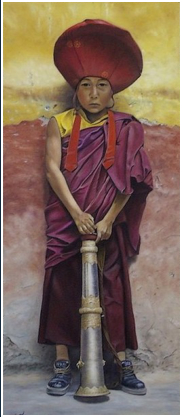 Jeune moine Tibtain - pastel sec - taille : 46 x 20cm (disponible)