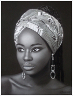 Jeune femme Africaine - pastel noir et blanc - taille : 30 x 40 cm (indisponible)