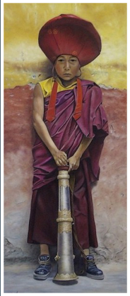 Jeune moine Tibtain - pastel sec - taille : 46 x 20cm