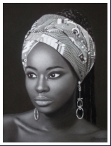 Jeune femme Africaine - dessin crayons pastels - taille : 30 x 40 cm