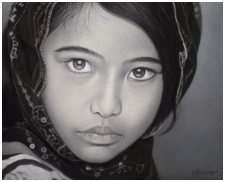 Jeune enfant - pastel noir et blanc - taille : 40 x 32 cm (indisponible)