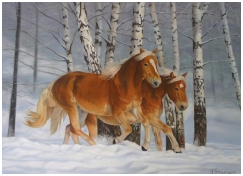 Chevaux dans la neige - pastel sec - taille : 40 x 30cm (indisponible)