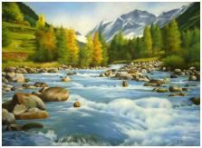 Rivière de montagne - pastel sec - taille : 50 x 36 cm (disponible)